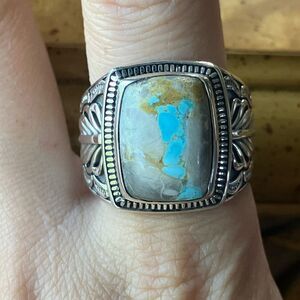 Natural Ribbon Turquoise Sterling Silver Ring Size 12
